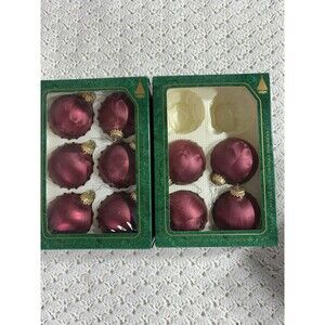 10 Vtg Christmas By Krebs Crimson Jewel Ornaments Glazed Burgundy Gold Crowns